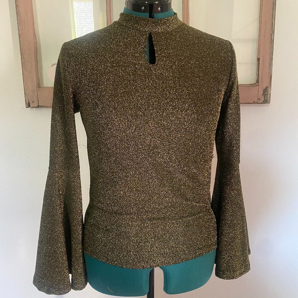 Gold Sparkle Retro top with Bell Sleeves